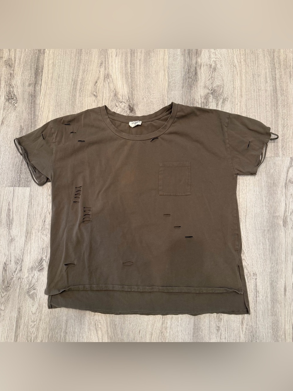 Umgee‎ Olive Green Distressed Oversized Pocket Tee Size Large